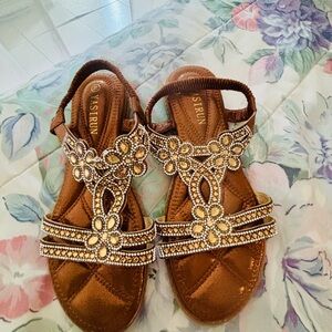 & Other Stories Brown Jeweled T‑Strap Sandals